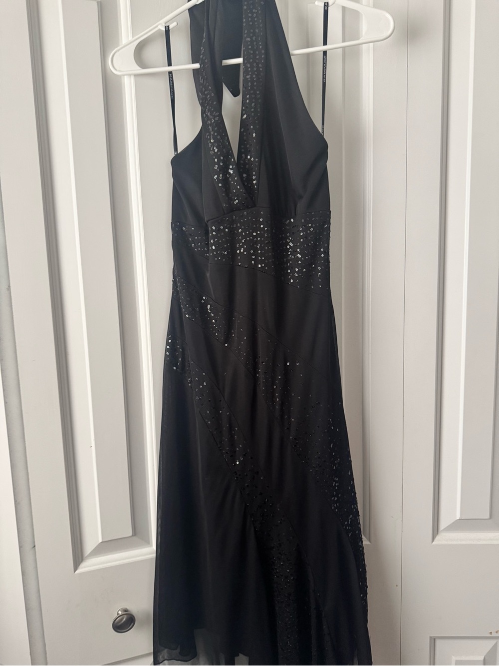 Black Halter Evening Dress with Sequin Accents